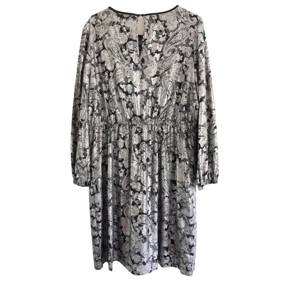 Michael Michael Kors Paisley Foil Long Sleeve Flounce Dress Size 2X - Picture 6 of 14